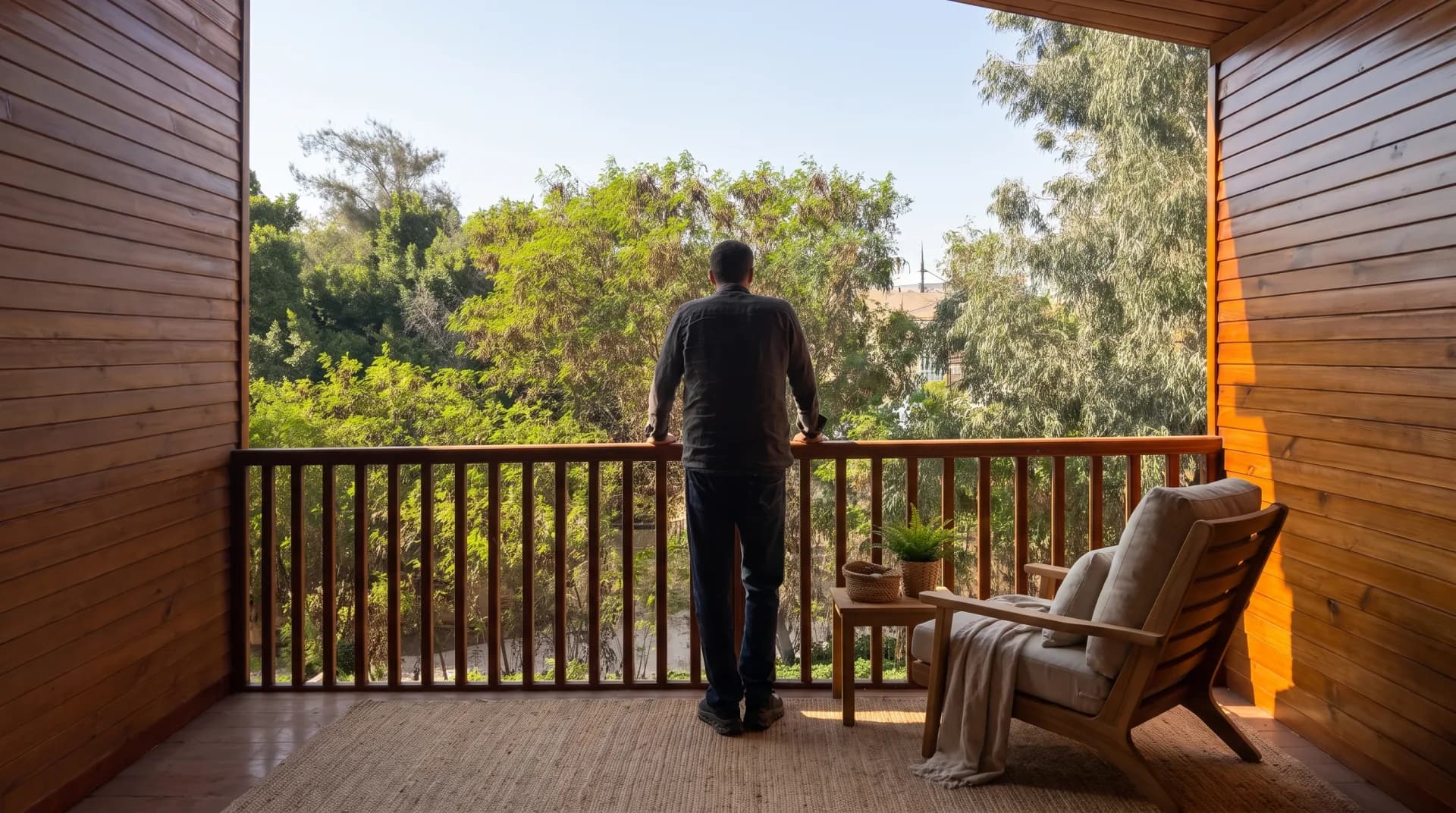 A balcony looking over the trees